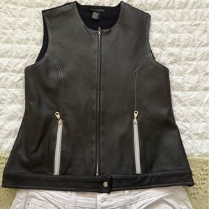 Maurice Sasson Black REAL Leather Vest Zip up in front.
